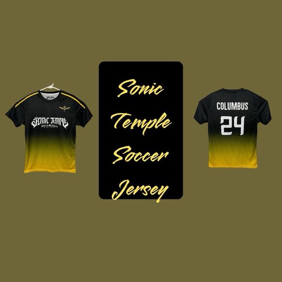 Sonic Temple Soccer Jersey Columbus Crew Style 2024 Mens Size Large Black Yellow - Picture 3 of 10